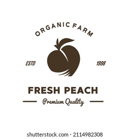 ILLUSTRATION VECTOR GRAPHIC OF black silhouette fresh peach fruit from organic farm product GOOD FOR fresh peach vintage logo organic fruit product logo at fruit market fruit industry grocery