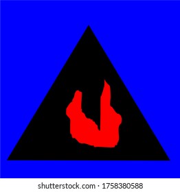 illustration vector graphic of black triangle logo with irregular facets in the middle of the triangle with red and blue background