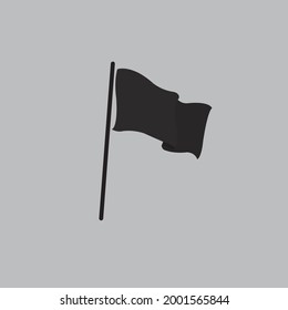 Ilustración vectorial de la bandera ondulante negra con barra sobre fondo gris.