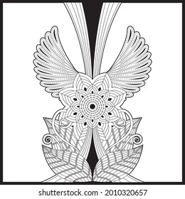 Illustration vector graphic of black white hand drawn doodle motive, symbol, colorbook element, abstract decorative circle