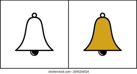 Illustration vector graphic of black white and gold bell icon.  Great for sound icons, messages, apps, etc. Simple flat image.