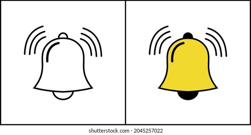 Illustration, Vektorgrafik von schwarz-weiß-goldener Glockensymbol.  Ideal für Sound-Icons, Nachrichten, Apps, etc. Einfaches Flachbild.