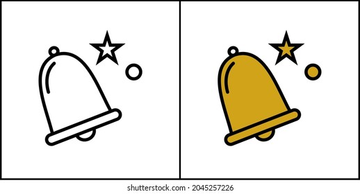 Illustration vector graphic of black white and gold bell icon.  Great for sound icons, messages, apps, etc. Simple flat image.