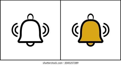Ilustración vectorial gráfico de icono blanco negro y campana dorada.  Ideal para iconos de sonido, mensajes, aplicaciones, etc. Imagen plana simple.