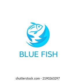 Ilustración vectorial gráfico de peces azules con ola de agua perfecto para la plantilla de logotipo de pescado acuático concepto