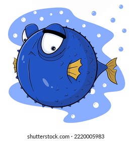 Illustration vector graphic of a blue pufferfish