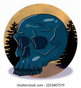 Illustration vector graphic of blue skull is perfect for illustration book