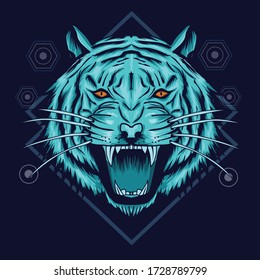 Illustration Vector Graphic of Blue Tiger. Perfect for t-shirt design, merchandise, etc