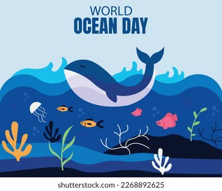illustration vector graphic of blue whale rising to the surface of the sea, perfect for international day, world ocean day, celebrate, greeting card, etc.