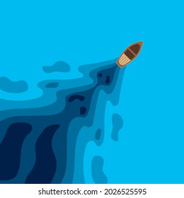Illustration vector graphic of  boat on sea paper cut out effect. Perfect to infographic, etc.