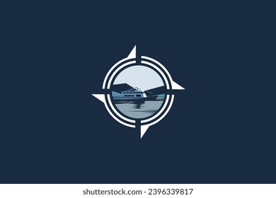 Illustration vector graphic of boat ship sailing and compass. Good for logo