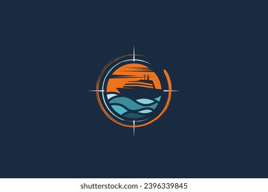 Illustration vector graphic of boat ship sailing and compass. Good for logo