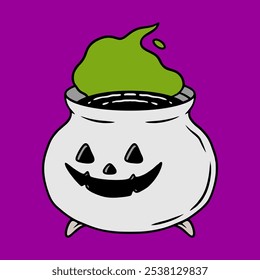 Illustration vector graphic of  BOILING CAULDRON CARTOON CHARACTER DESIGN VECTOR ILLUSTRATION for apparel design merchandise, such as logos on product packaging