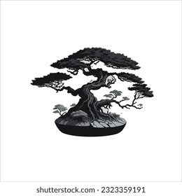 Illustration vector graphic of bonsai plants, black, white background, beautiful.