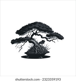 Illustration vector graphic of bonsai plants, black, white background, beautiful.