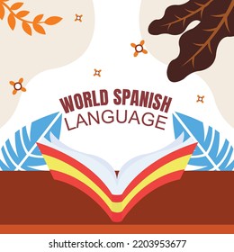 Illustration Vector Graphic Of A Book With A Spanish Cover Is Open On The Table, Perfect For International Day, World Spanish Language, Celebrate, Greeting Card, Etc.