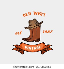 illustration vector graphic of boots and hat vintage suitable for background,banner,poster,etc.