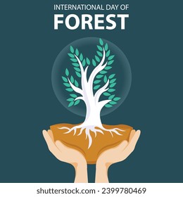 illustration vector graphic of both hands lifted the tree and the ground, perfect for international day, international day of forest, celebrate, greeting card, etc.