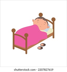 illustration vector graphic boy activity, taking a nap in comfort bed isolated on white background