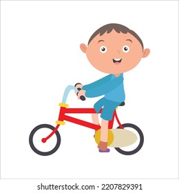 illustration vector graphic boy activity, riding bicycle in outdoor isolated on white background