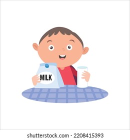 	
illustration vector graphic boy activity drink milk in the morning. isolated on white background