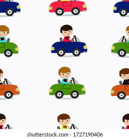 Gráfico del vector de ilustración del patrón sin problemas de conducción de coches de niños