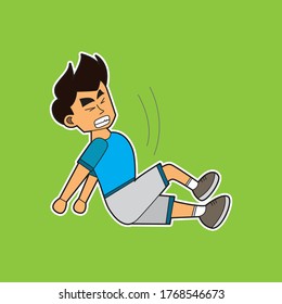 ilustración vectorial de un niño cae con un fuerte golpe en batalla. adecuado para la lucha de juegos, el 2D del juego, los personajes de juego, los libros de dibujo, la mascota, el libro infantil, la camiseta, etc