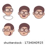 Illustration vector graphic of boy with glasses , have many emotion , perfect for icon set, sticker, etc.