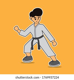 illustration vector graphic of boy practice karate. suitable for clipart vector, sticker athlete, game characters 2D, drawing boo, etc