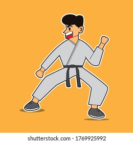 illustration vector graphic of boy wearing karate. suitable for clipart vector, sticker athlete, game characters 2D, drawing boo, etc