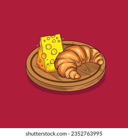 Illustration vector graphic of bread and cheese on chopping board