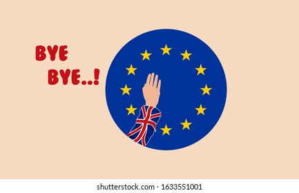 Illustration vector graphic of Brexit concept Great Britain leaving European Union. Symbols of the flags of England and the European Union. Vector illustration of raised hands on EU background flags.