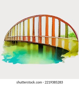 illustration vector graphic of bridge on watercolor painting style good for print on postcard, poster or background