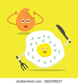 illustration vector graphic of broken eggs and fried eggs. Perfect for food product, etc.