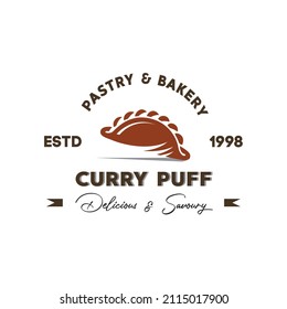 ILLUSTRATION VECTOR GRAPHIC OF brown crunchy curry puff from pastry and bakery shop premium quality GOOD FOR curry puff vintage logo product from bakery and pastry shop tasty and savoury