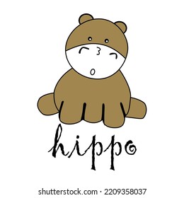 illustration vector graphic of brown cute hippo in sitting position