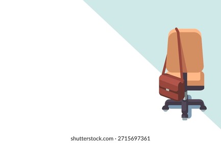 Gráfico de Vector de ilustración de un bolso de mensajero marrón colgado en una silla de oficina, perfecto para Anuncios de contratación de trabajo, blogs de desarrollo profesional y diseños de reclutamiento corporativo.