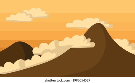 Illustration vector graphic of brown mountain and twilight feel, good for wallpaper or background.