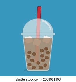 Illustration Vector Graphic Of Bubble Tea Ice Milk Tea With Transparent Cup And Red Straw