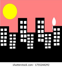 illustration vector graphic of building architecture concept design with red background