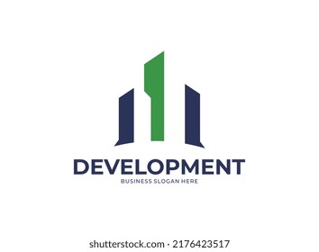 Ilustración vectorial gráfico del concepto de construcción de diseños de logotipo inmobiliario. Perfecto para inmobiliaria, construcción, corporación, hotel, ciudad, construcción, industria.