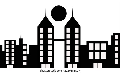 Illustration Vector Graphic of Building Silhouette Background with Moon. 