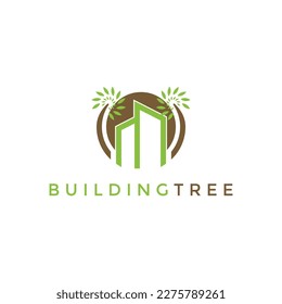 illustration vector graphic building tree logo design environmentally friendly