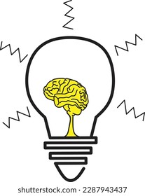 illustration vector graphic of bulb line icon with brain