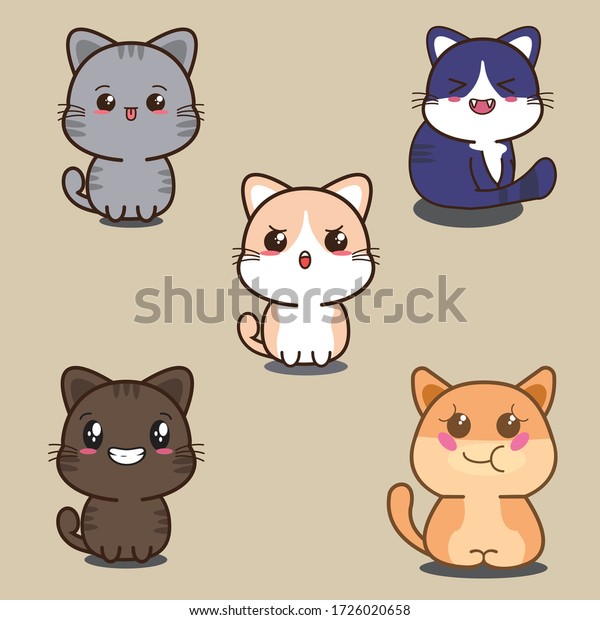 Illustration Vector Graphic Bundle Kawaii Cat Stock Vector (Royalty ...