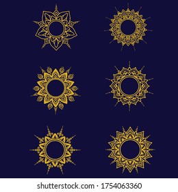 Ilustración vectorial gráfico conjunto mandala oro. Perfecto para fondo de pantalla. fondo. resaltado de portada. tarjeta de visita. libro de notas de fondo