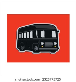 Illustration Vector Graphic of bus, black color, red back ground.