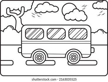 Illustration vector graphic  Bus the Road at Day for coloring book page