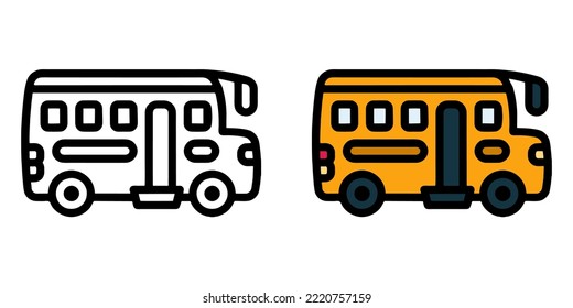 Illustration Vector Graphic of bus transport, school vehicle icon. Color and black cartoon Gambar