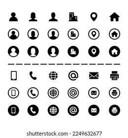 Illustration Vector Graphic of business card, contact design template. company connection, curriculum vitae icon set. Phone, website, address, location, office, fax and mail logo symbol sign pack.